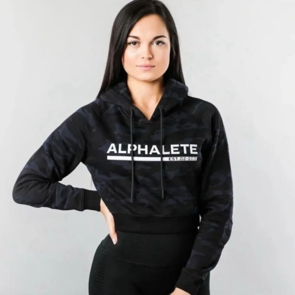 Alphalete Cropped Hoodie in Dark Camo Size Small